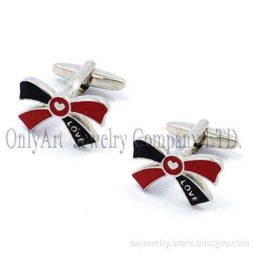 Flat Polished Enamel Butterfly Knot Cuff Links (OACL0466)